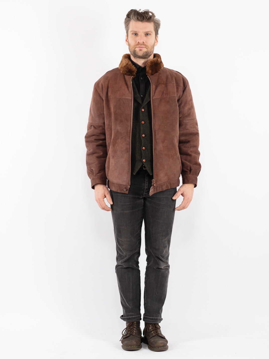 Vintage 70's Men Sheepskin Jacket in Brown