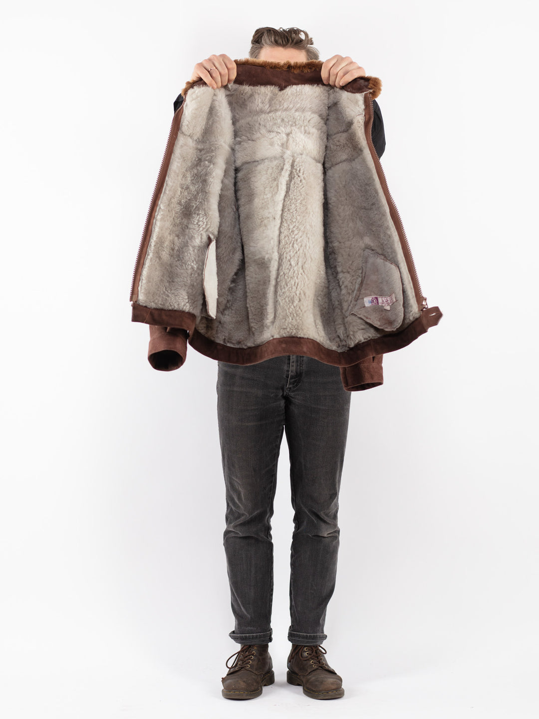 Vintage 70's Men Sheepskin Jacket in Brown