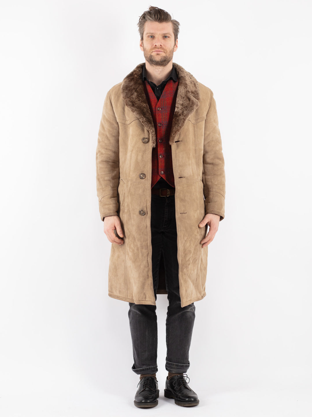 Vintage 70's Men Sheepskin Coat in Beige