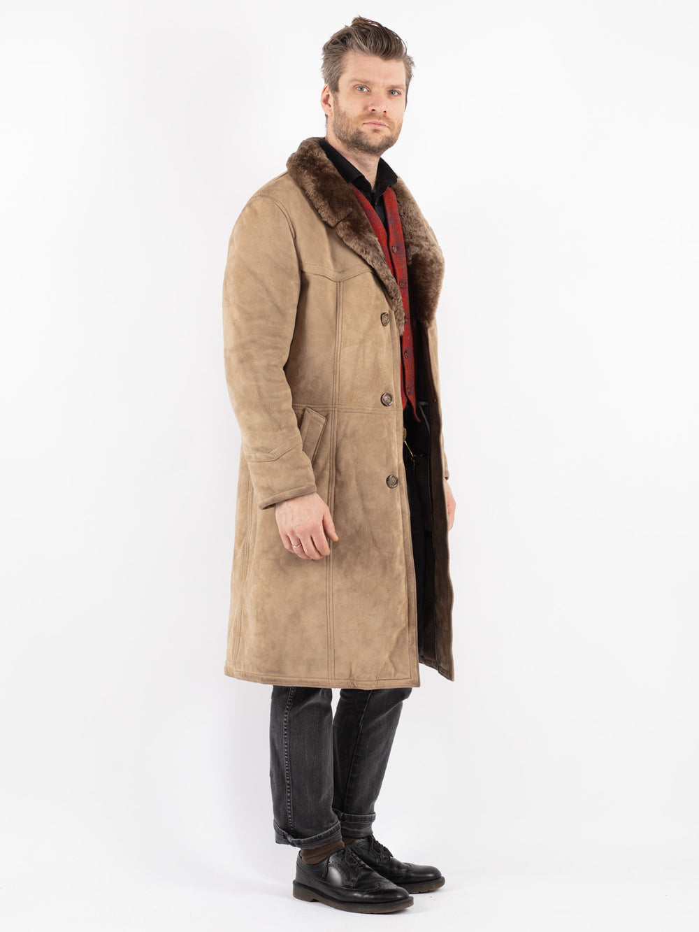 Vintage 70's Men Sheepskin Coat in Beige