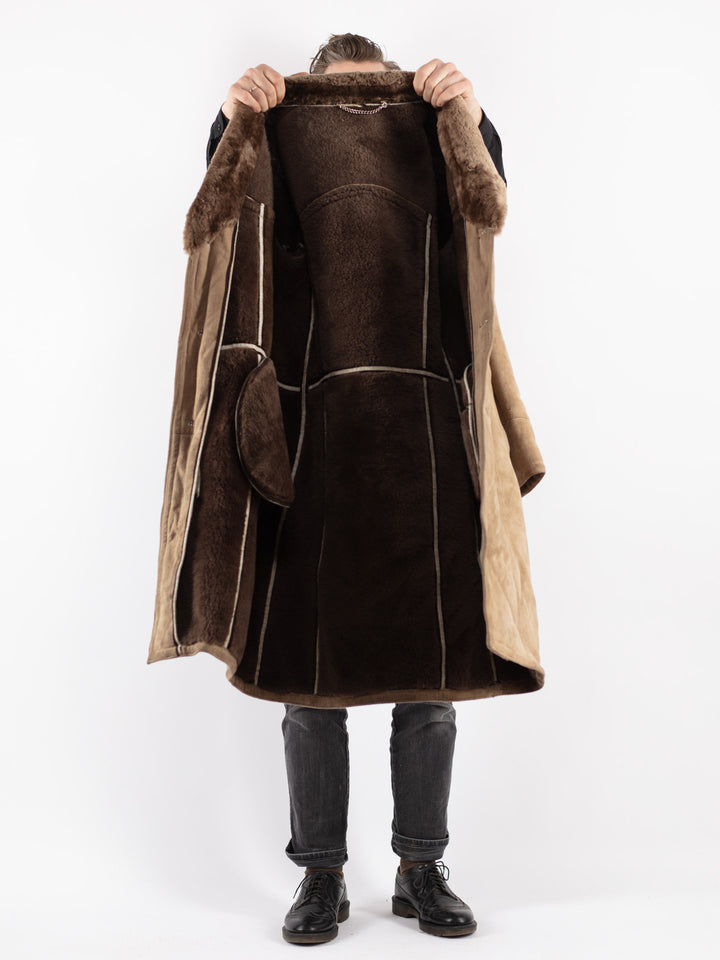 Vintage 70's Men Sheepskin Coat in Beige