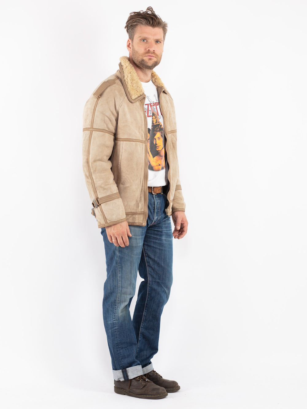 Vintage 70's Men Sheepskin Jacket in Beige