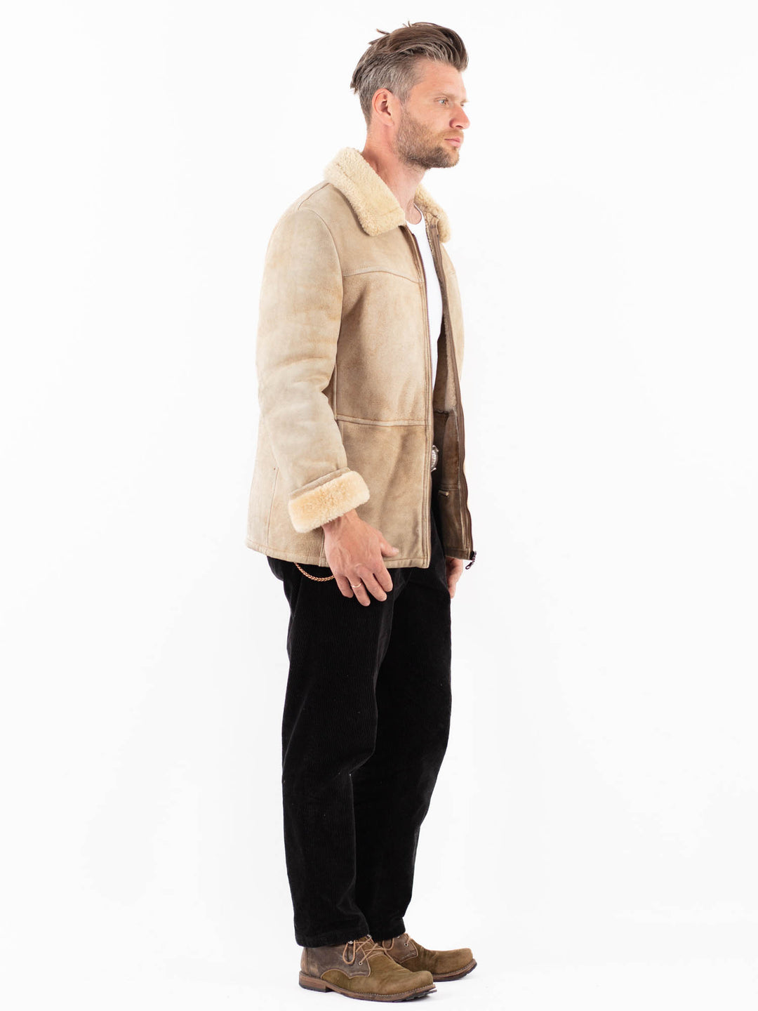 Vintage 80's Men Sheepskin Jacket in BeigeZ1873