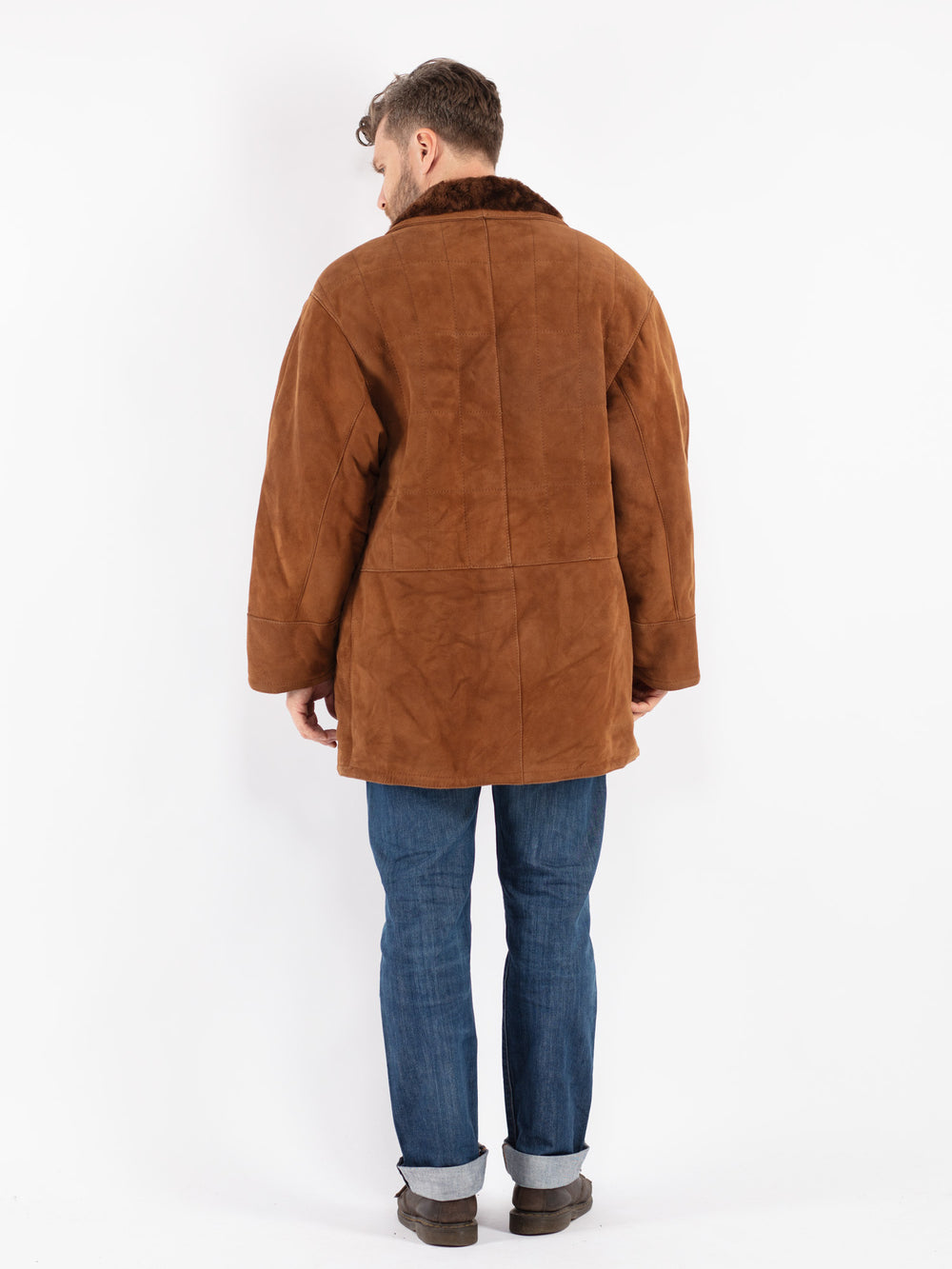 Vintage Men Sheepskin Shearling Coat in Brown
