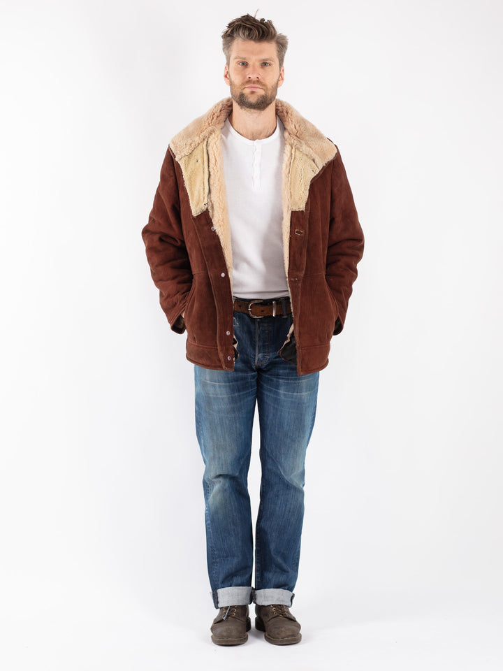 Vintage 70's Men Sheepskin Shearling Jacket in Brown
