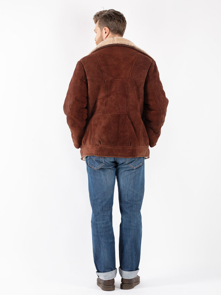 Vintage 70's Men Sheepskin Shearling Jacket in Brown