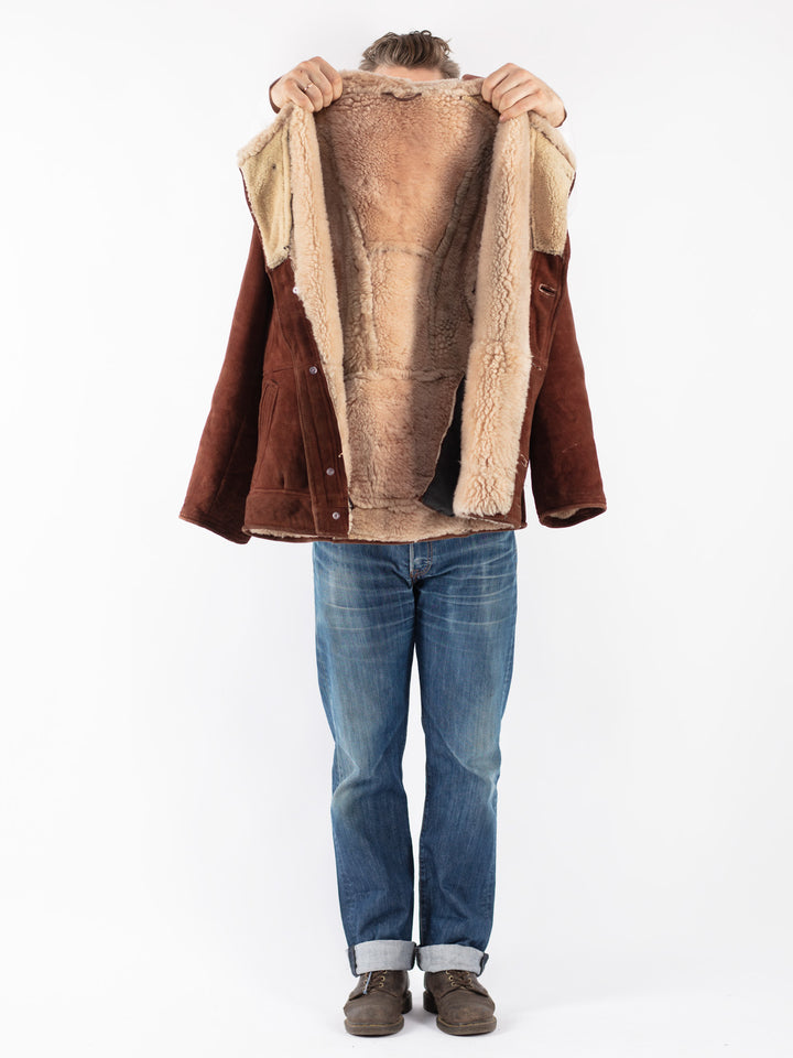 Vintage 70's Men Sheepskin Shearling Jacket in Brown