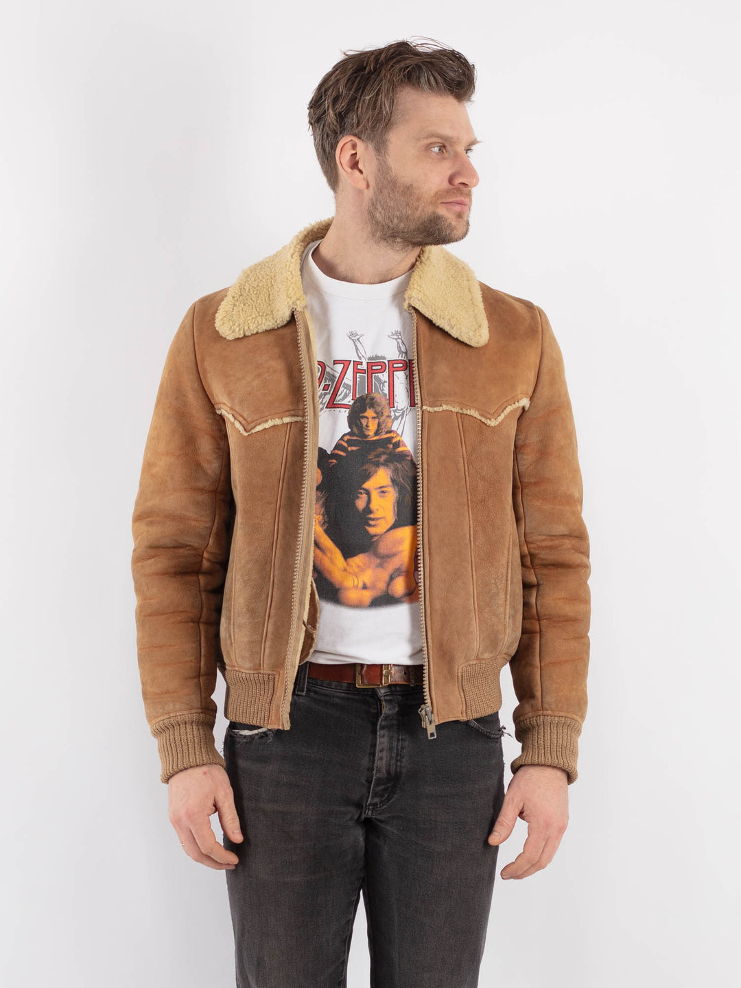 Vintage 70's Men Sheepskin Jacket in BrownZ548