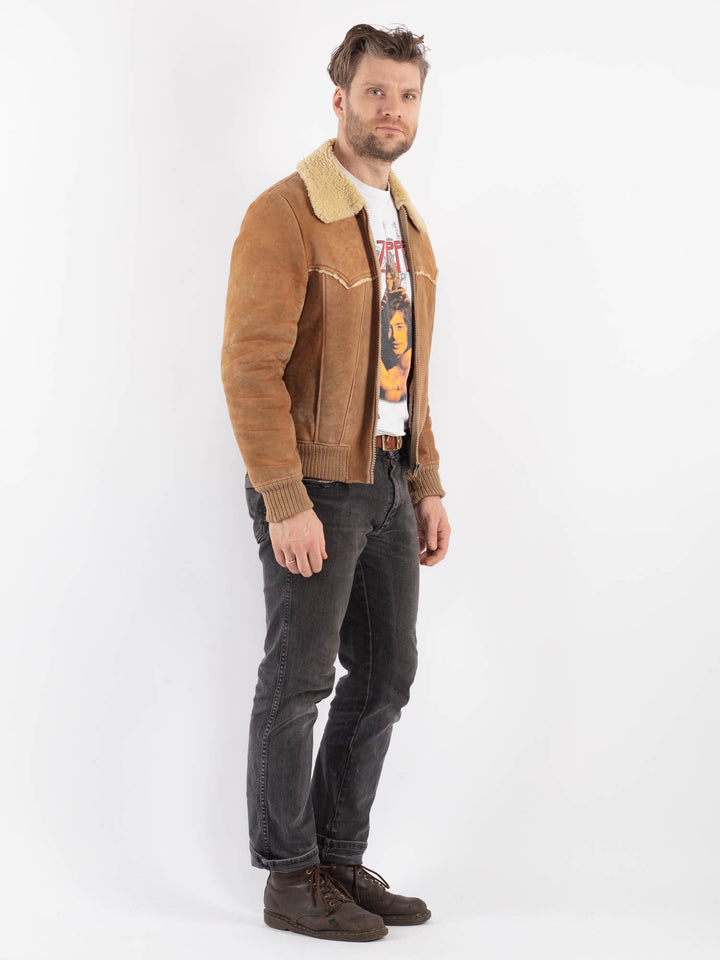 Vintage 70's Men Sheepskin Jacket in BrownZ548