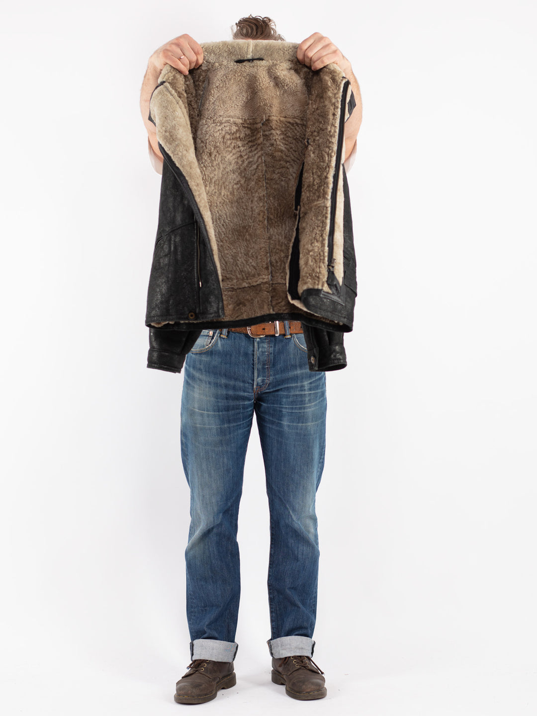 Vintage Men Sheepskin Jacket in Black