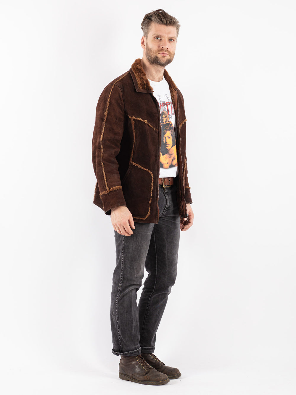 Vintage 70's Men Sheepskin Jacket in Brown