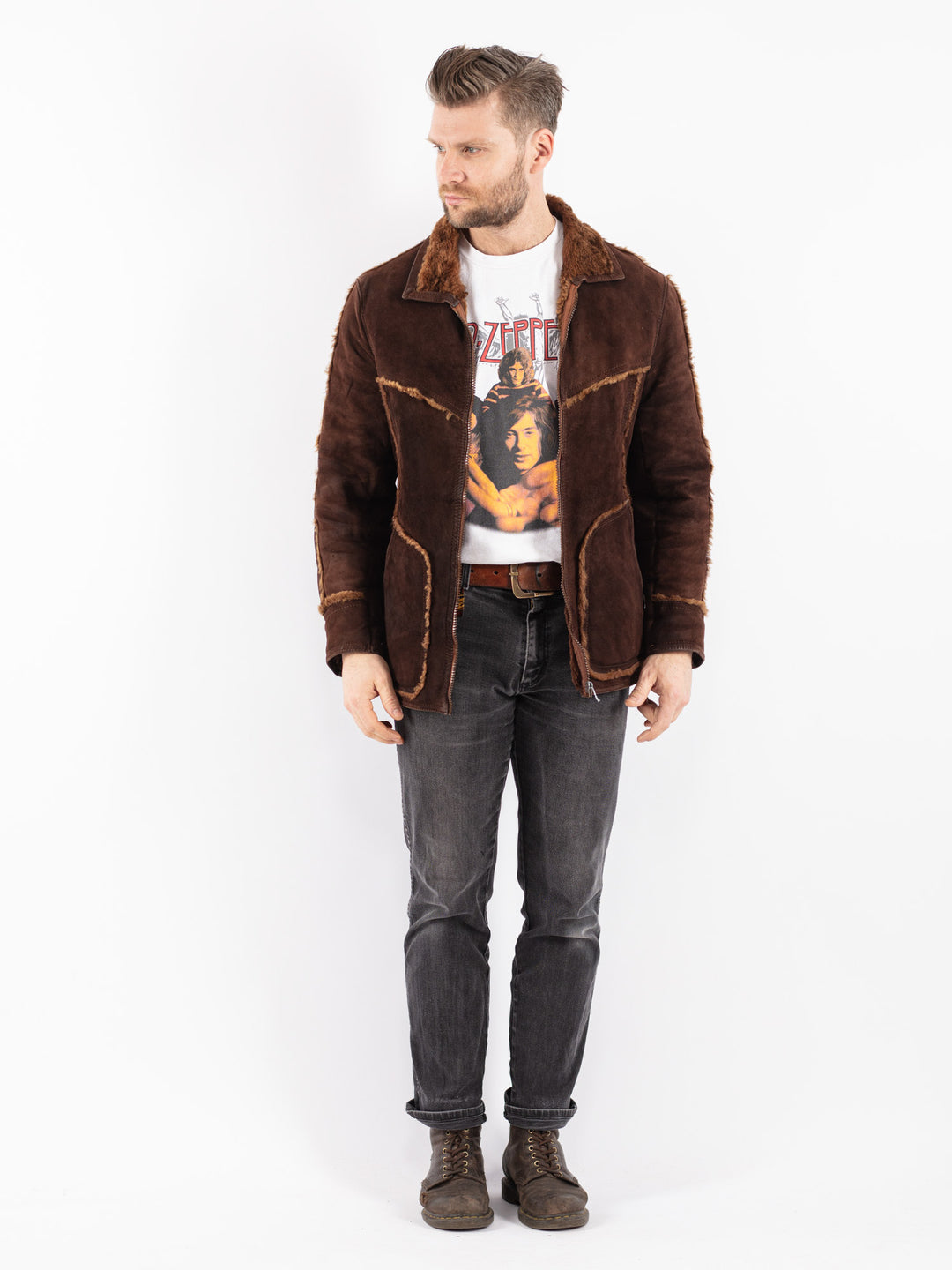 Vintage 70's Men Sheepskin Jacket in Brown