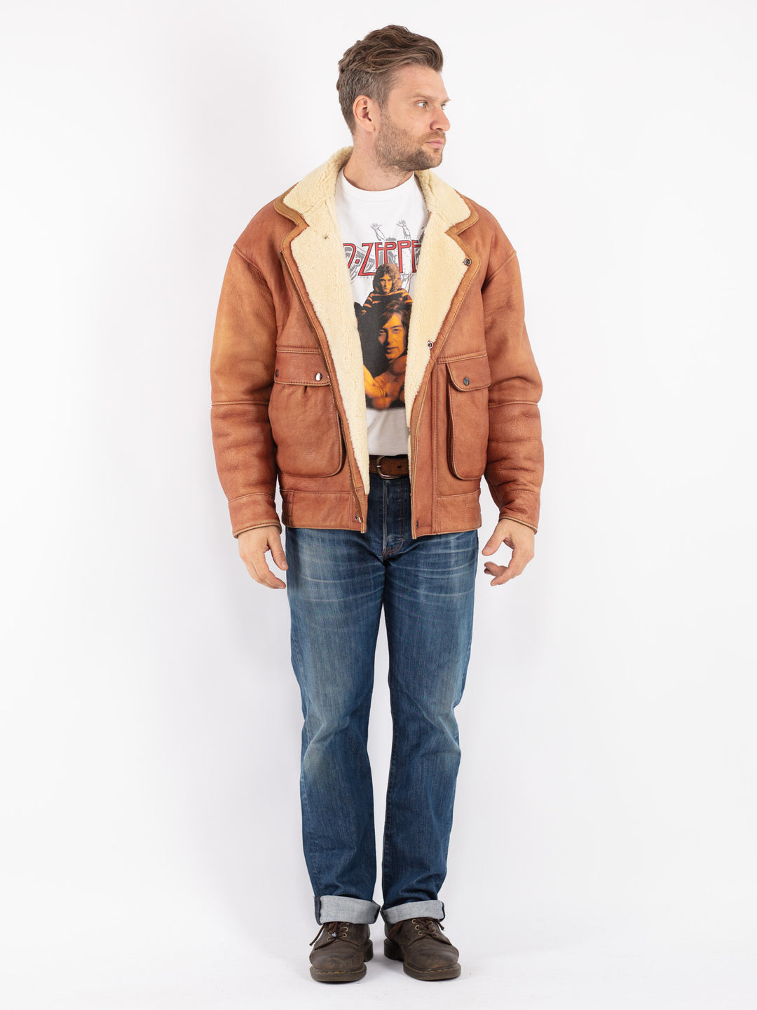 Vintage 70's Men Sheepskin Jacket in Brown