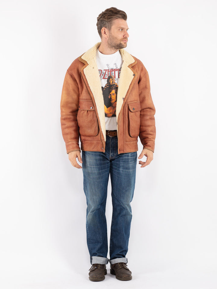 Vintage 70's Men Sheepskin Jacket in Brown