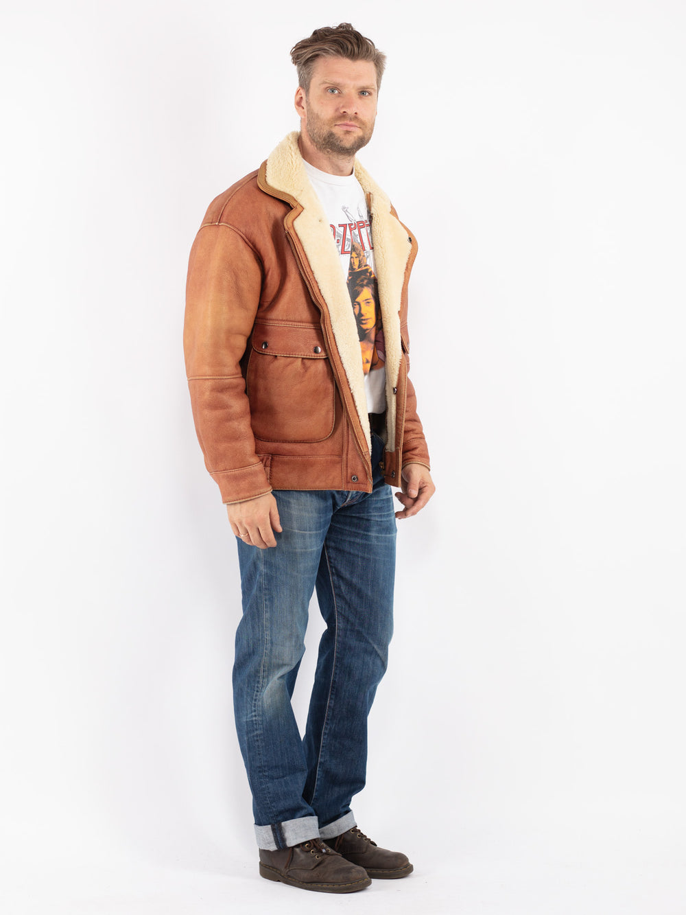Vintage 70's Men Sheepskin Jacket in Brown