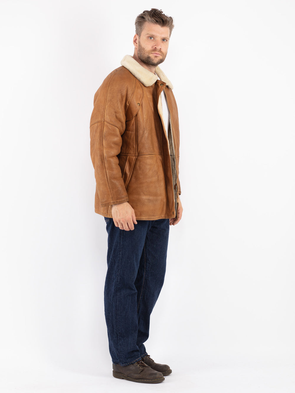 Vintage 70's Men Sheepskin Jacket in Brown