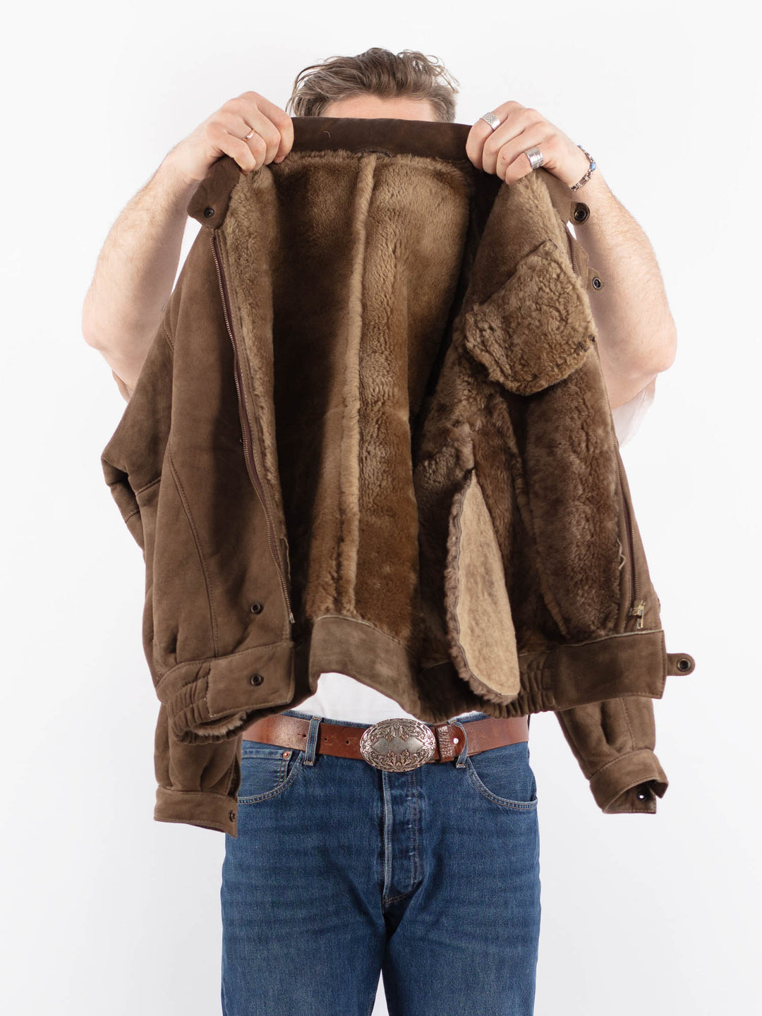 Vintage 70's Men Sheepskin Jacket in BrownZ1573