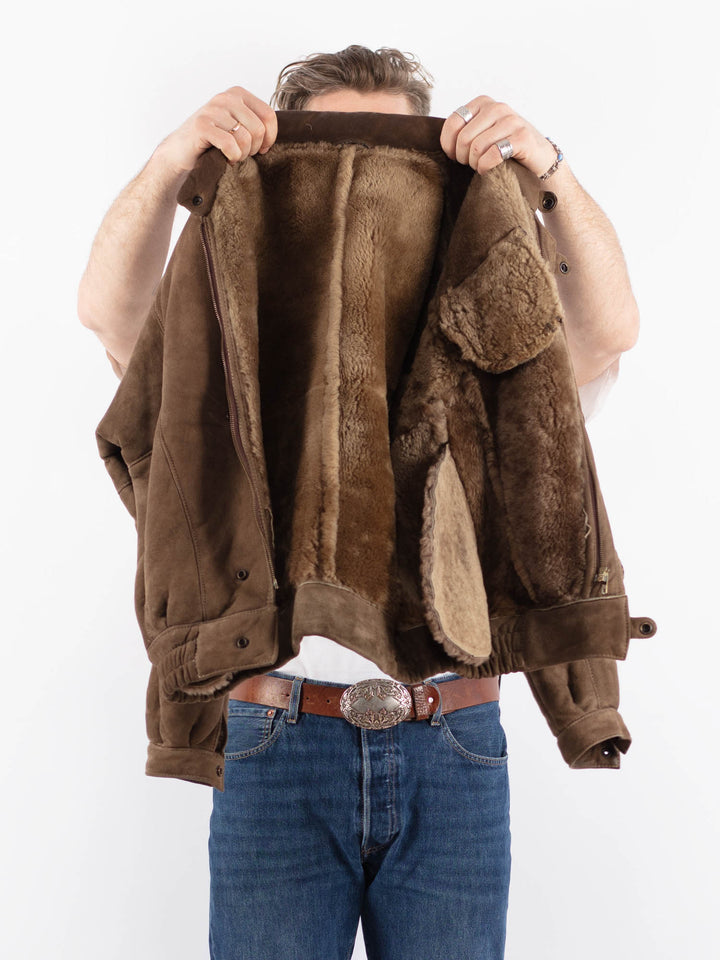 Vintage 70's Men Sheepskin Jacket in BrownZ1573