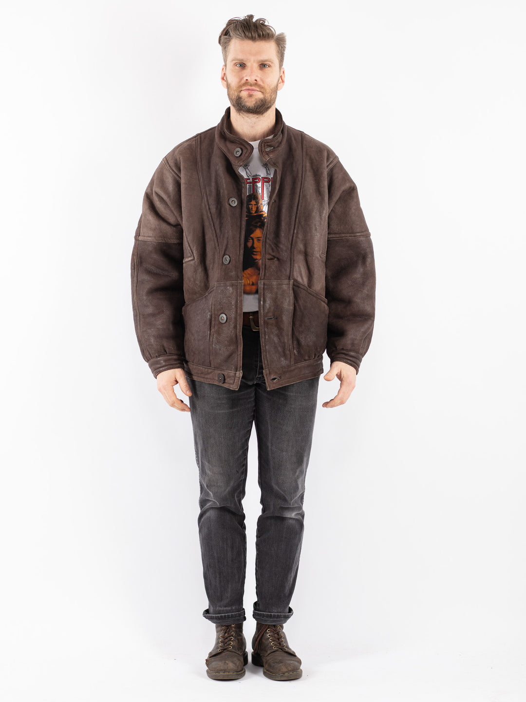Vintage 70's Men Sheepskin Jacket in Brown