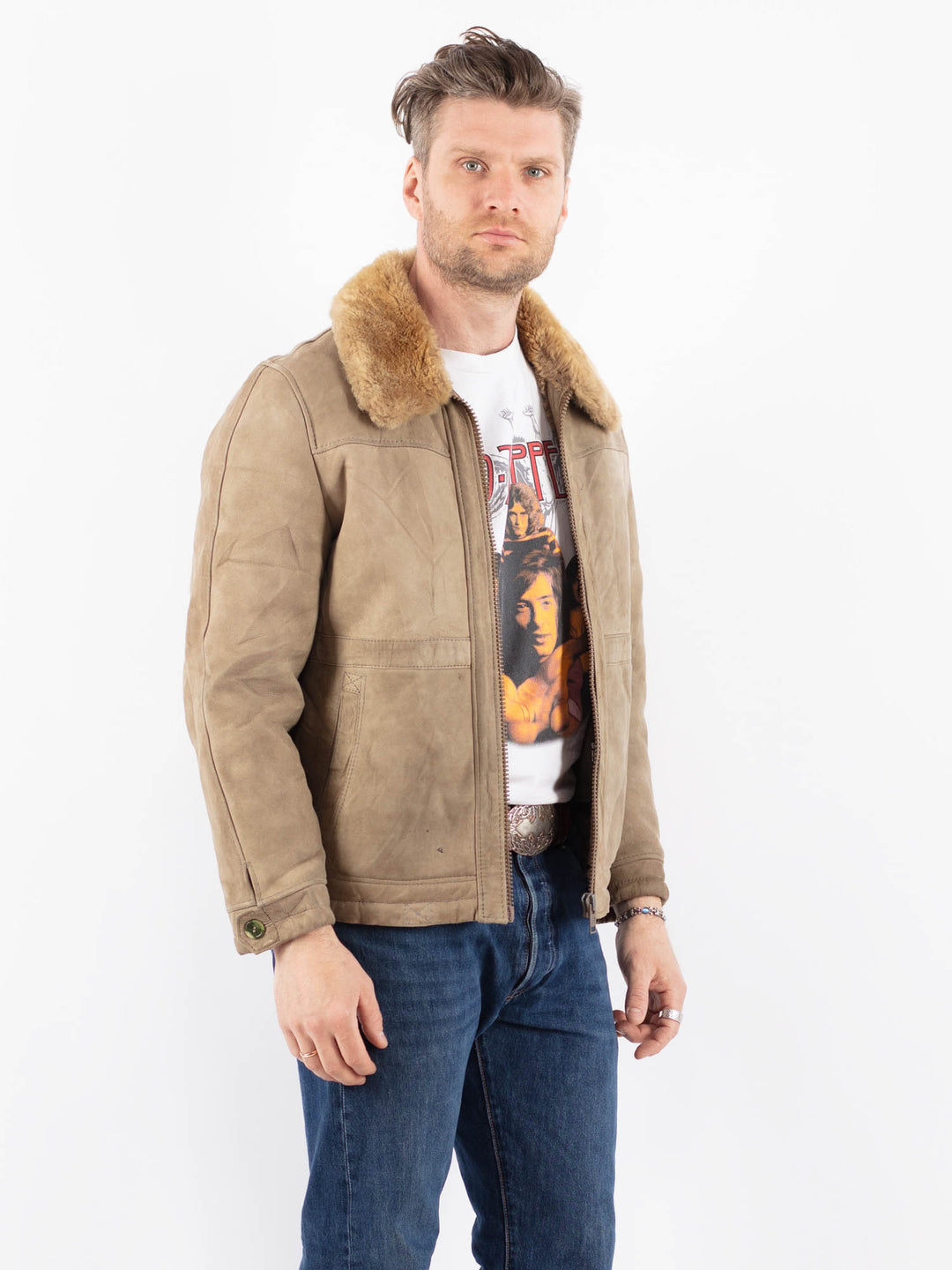 Vintage 70's Men Sheepskin Jacket in BeigeZ1575