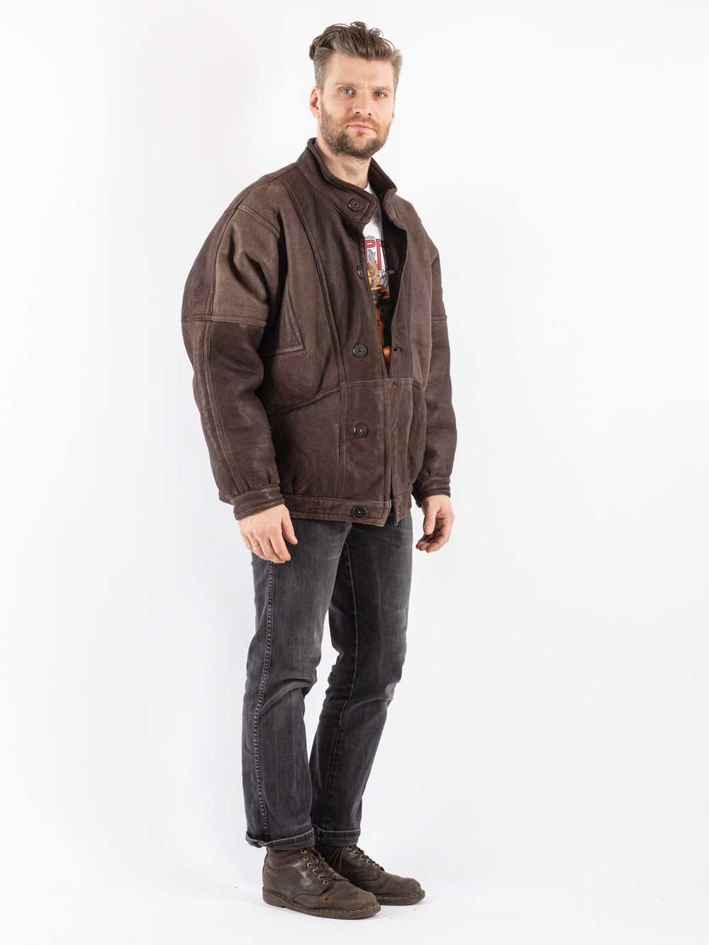 Vintage 70's Men Sheepskin Jacket in Brown