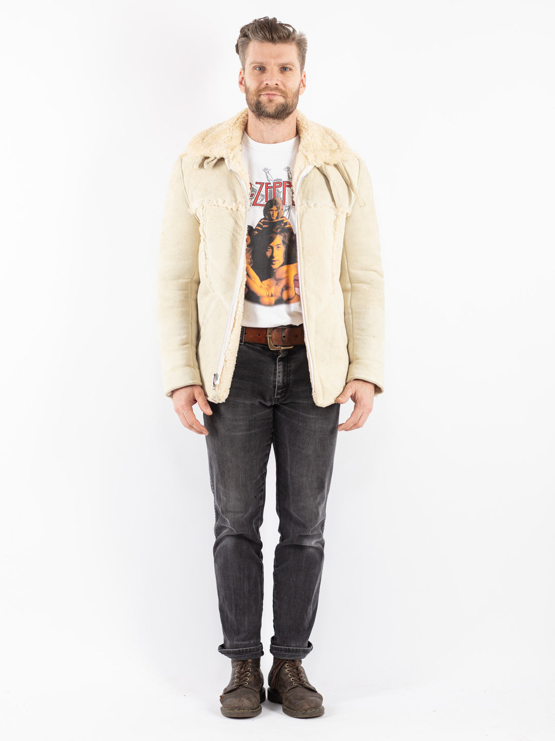 Vintage 70's Men Sheepskin Jacket in Beige