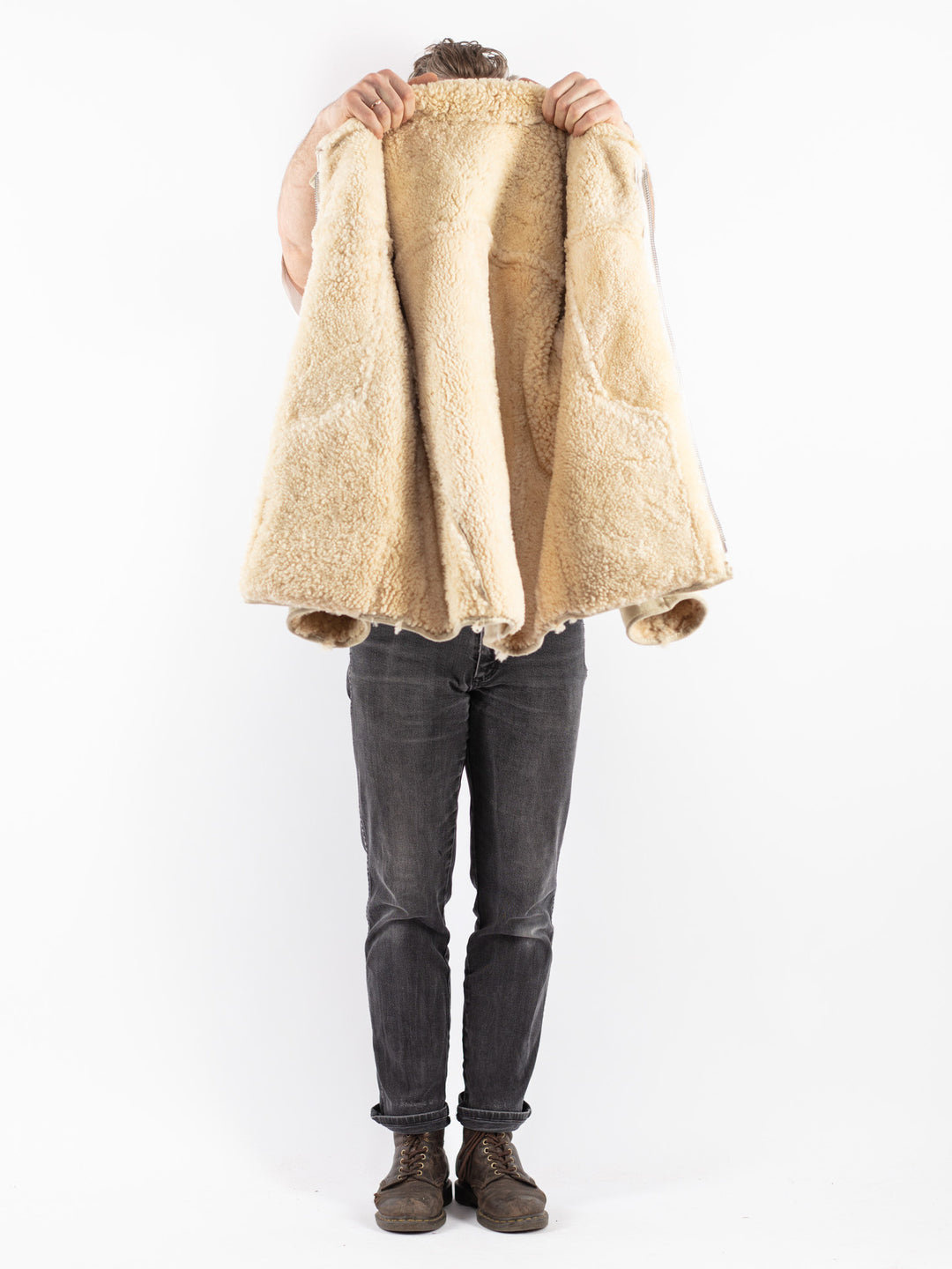 Vintage 70's Men Sheepskin Jacket in Beige