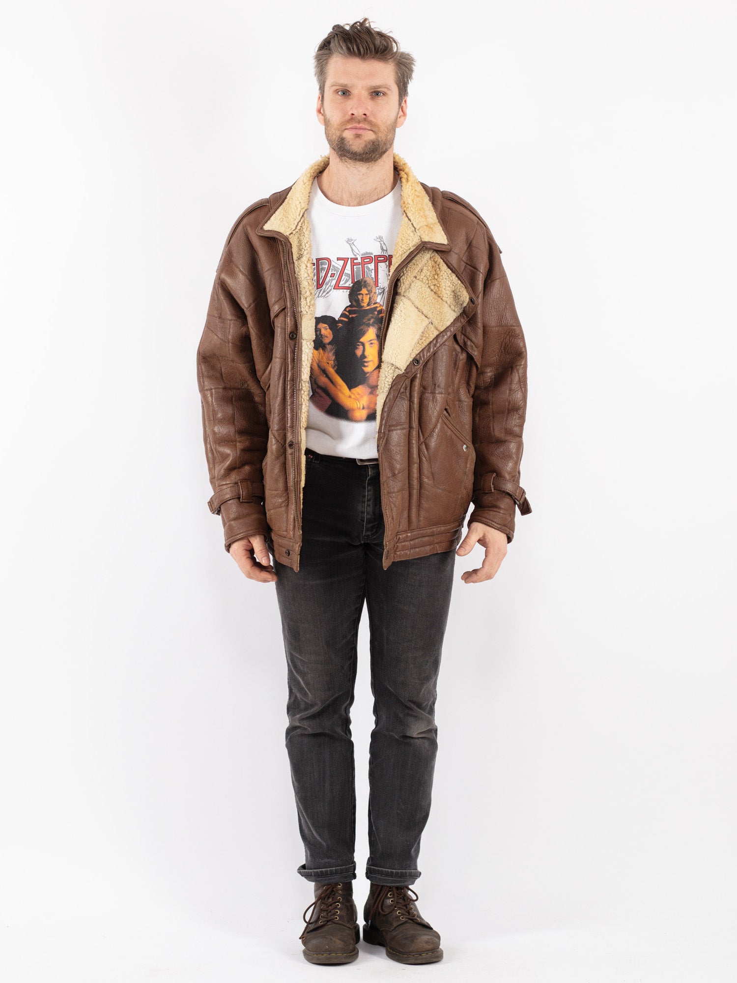 60s 70s ブラウンシャンブレー ジャケット XL ブルゾン vintage Vintage-70s-Men-Sheepskin-