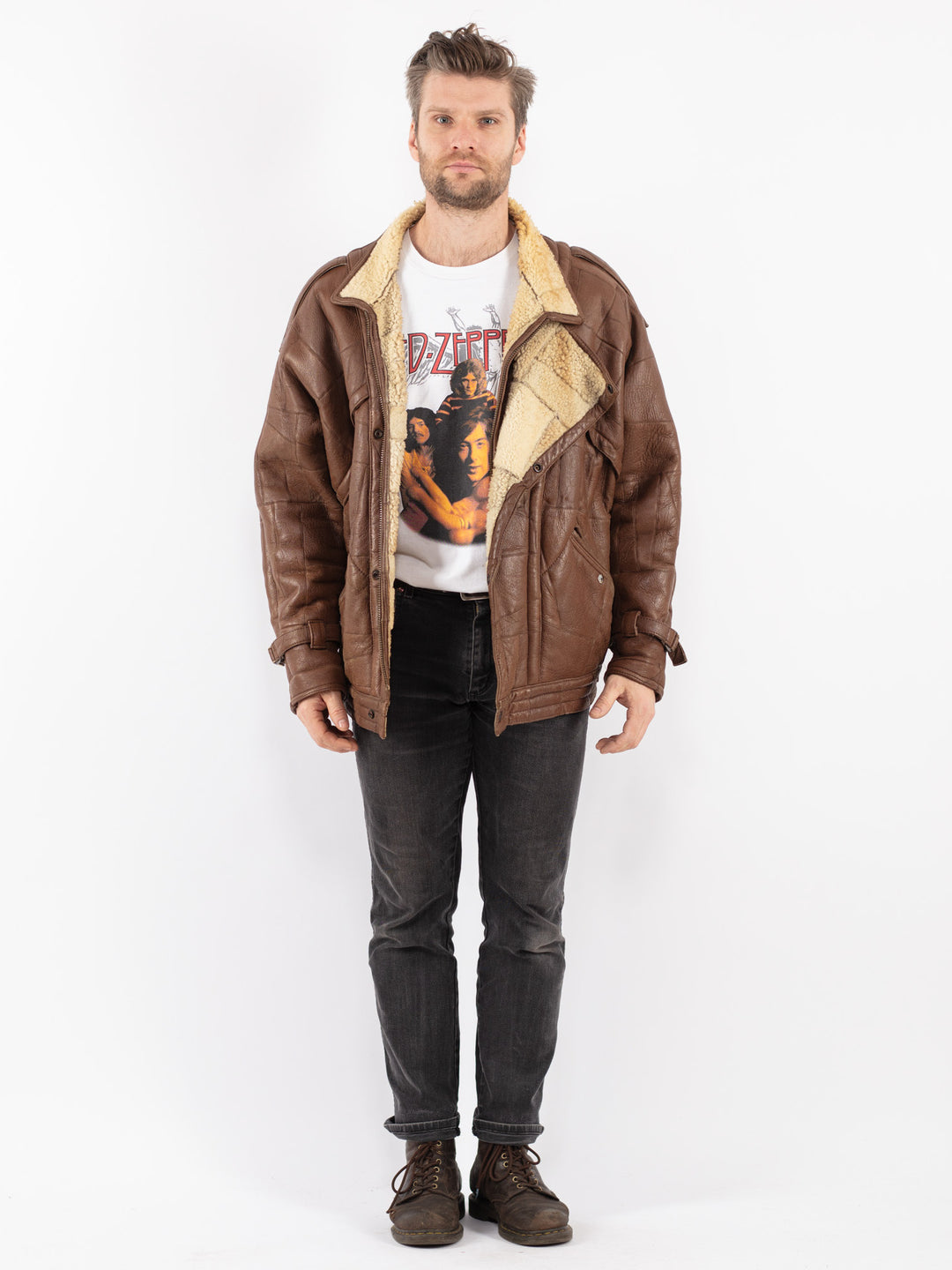 Vintage 70's Men Sheepskin Jacket in Brown