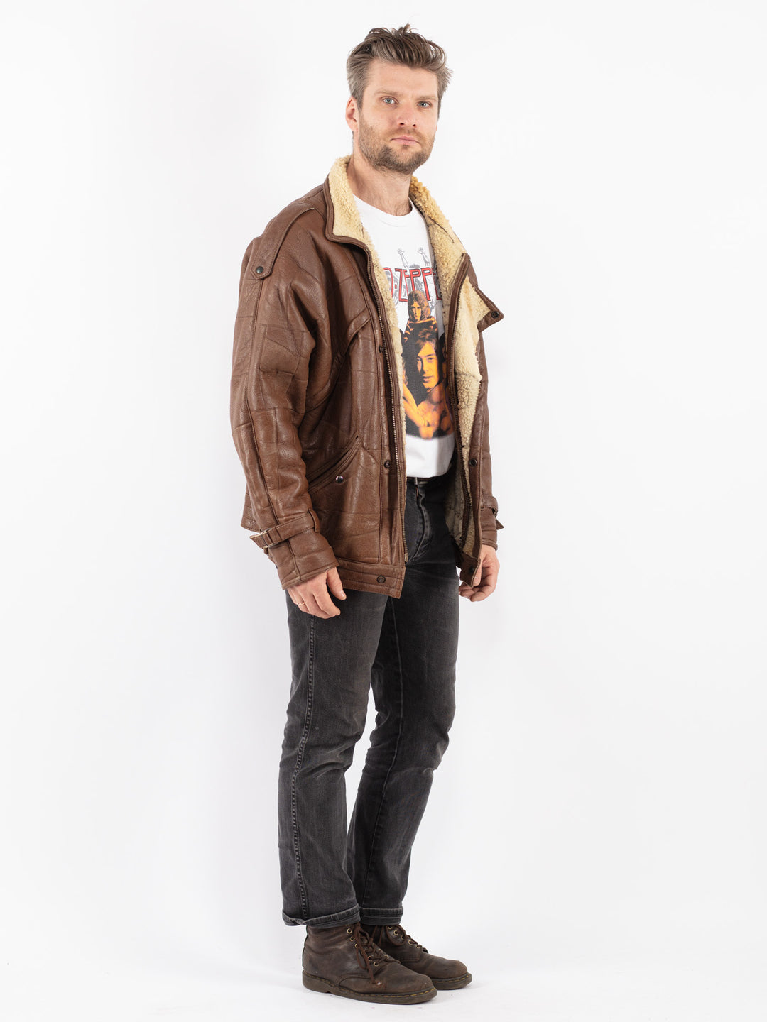 Vintage 70's Men Sheepskin Jacket in Brown