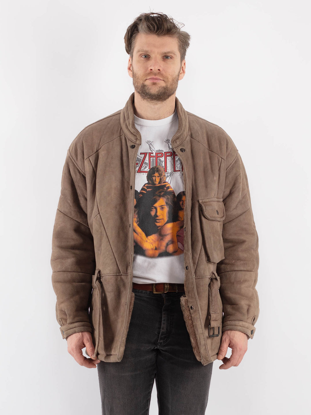 Vintage 70's Men Sheepskin Jacket in Beige