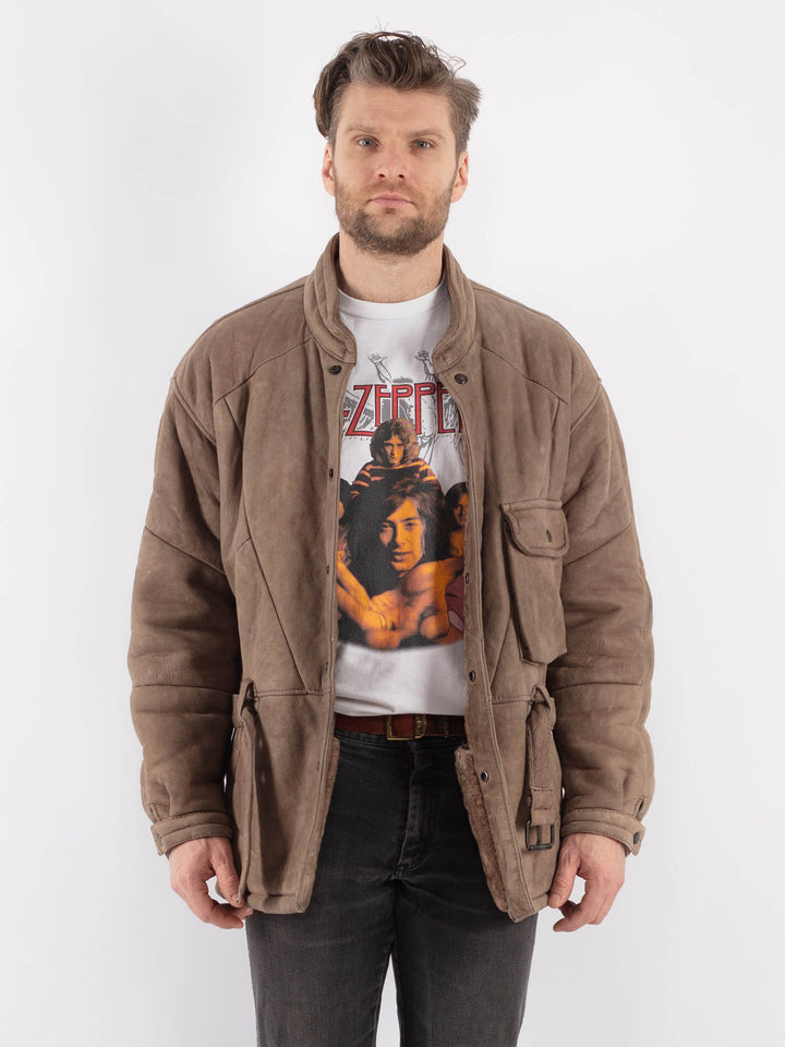 Vintage 70's Men Sheepskin Jacket in Beige