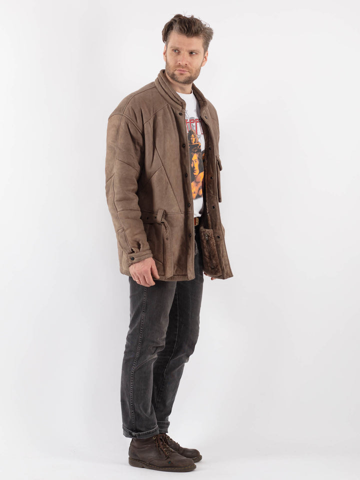 Vintage 70's Men Sheepskin Jacket in Beige