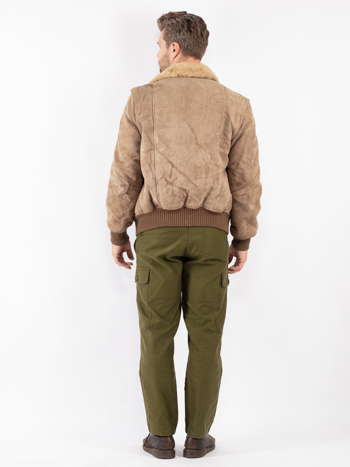 Vintage Men Sheepskin Jacket in Beige