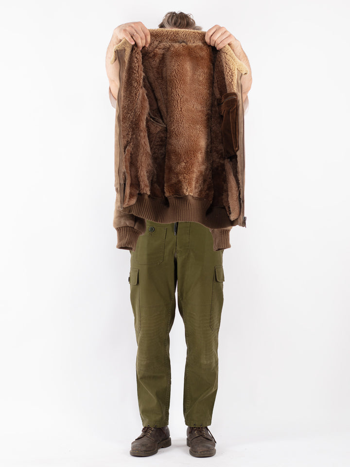 Vintage Men Sheepskin Jacket in Beige