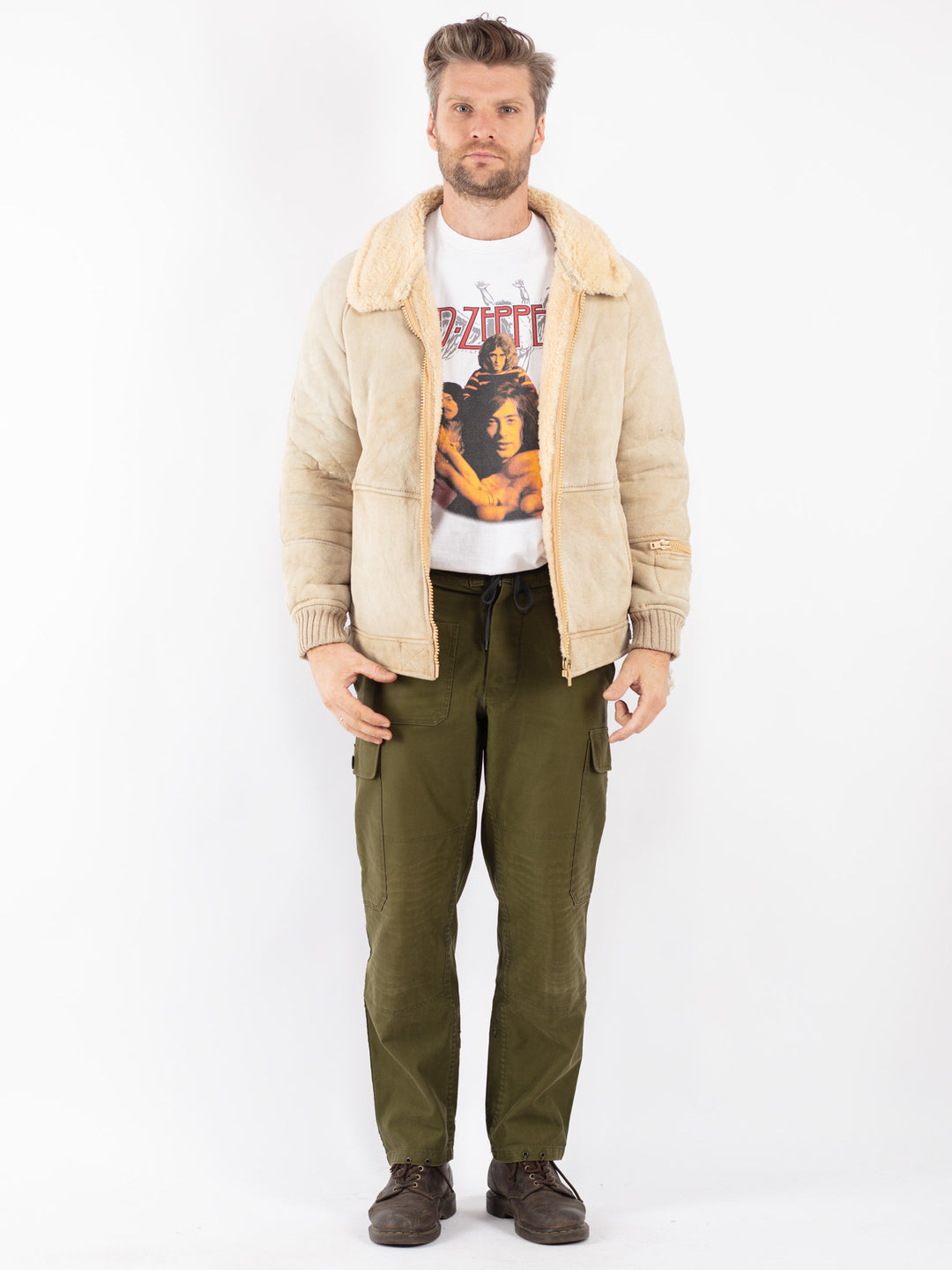Vintage 70's Men Sheepskin Jacket in Beige