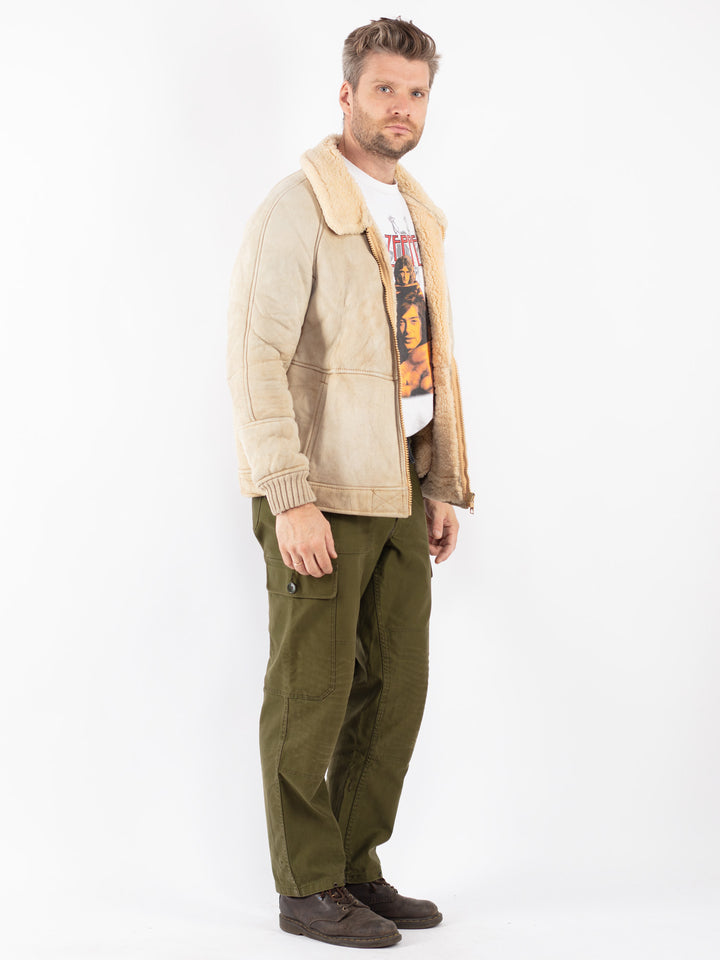 Vintage 70's Men Sheepskin Jacket in Beige