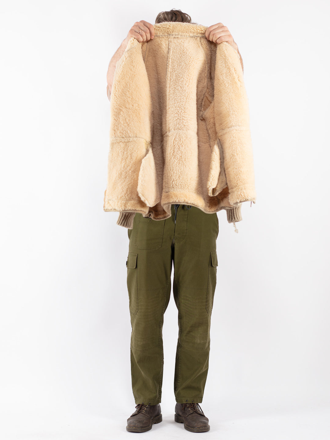 Vintage 70's Men Sheepskin Jacket in Beige