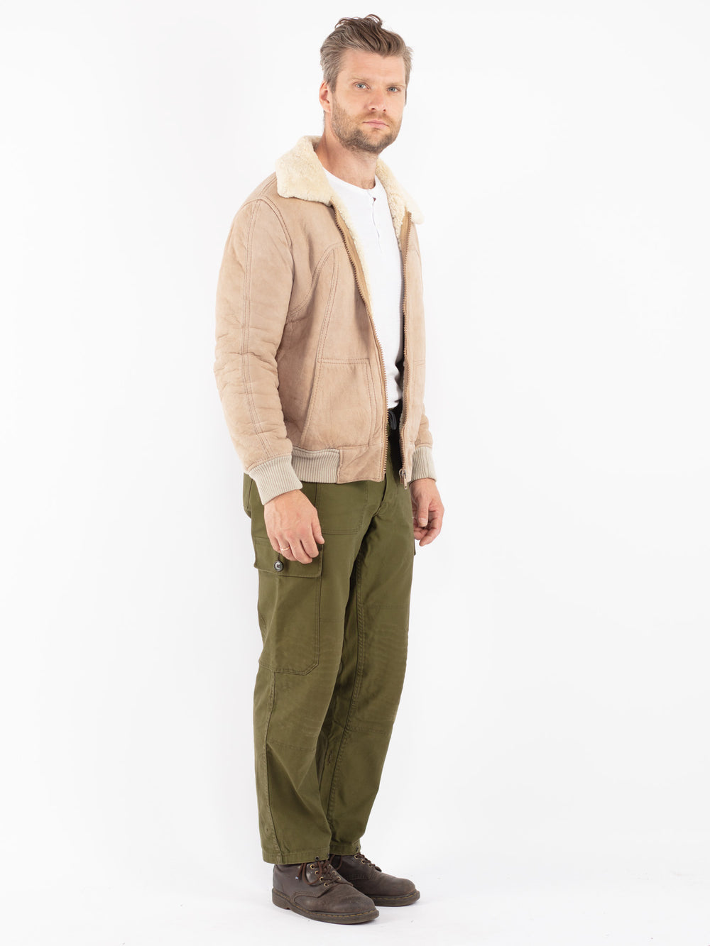 Vintage 70's Men Sheepskin Jacket in Beige