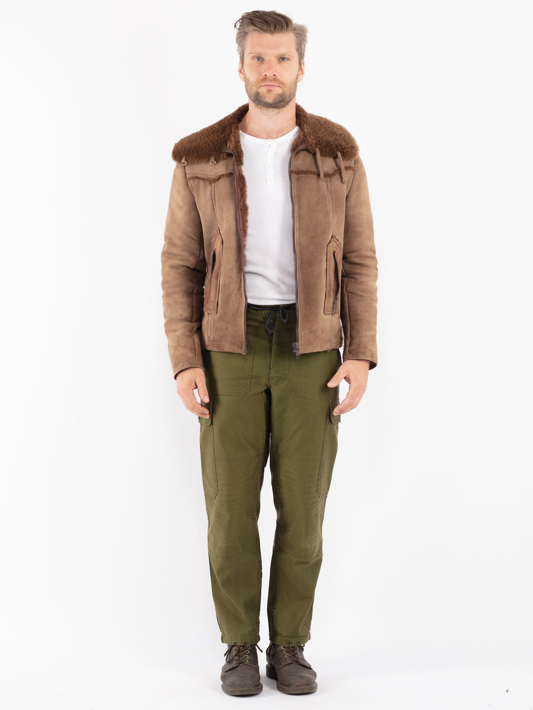Vintage 70's Men Sheepskin Jacket in Brown