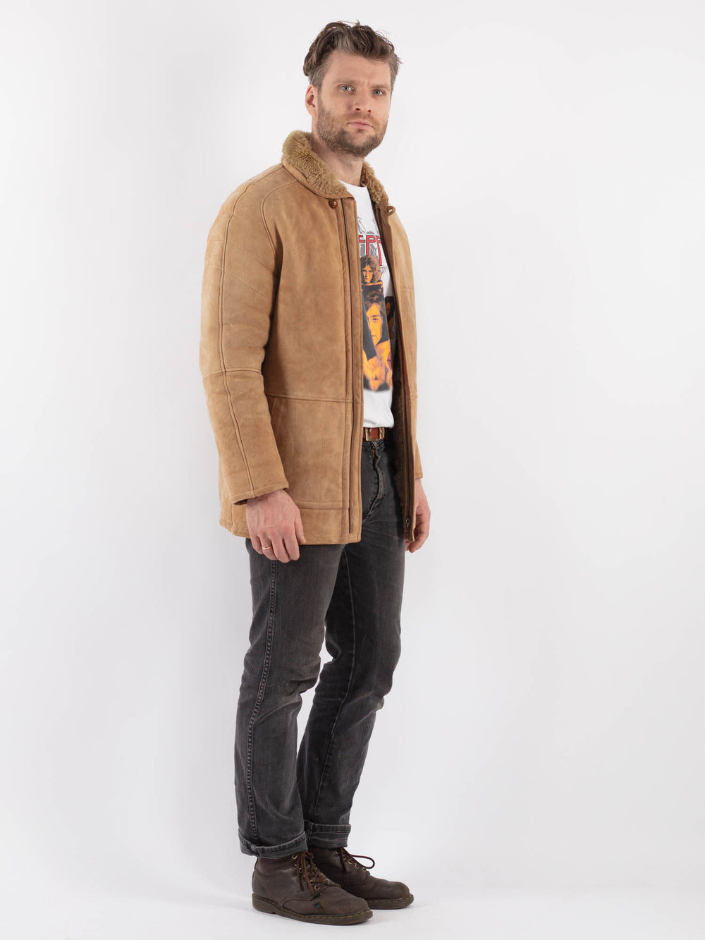 Vintage 70's Men Sheepskin Jacket in Beige