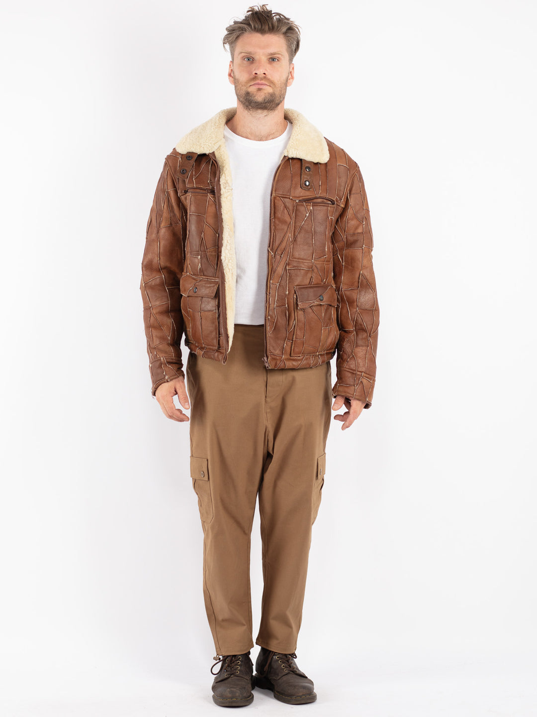 Vintage 70's Men Sheepskin Jacket in Brown
