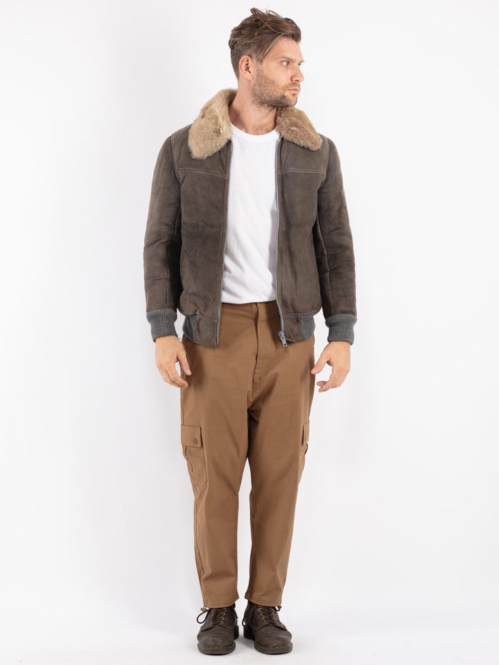 Vintage Men Sheepskin Jacket in Brown