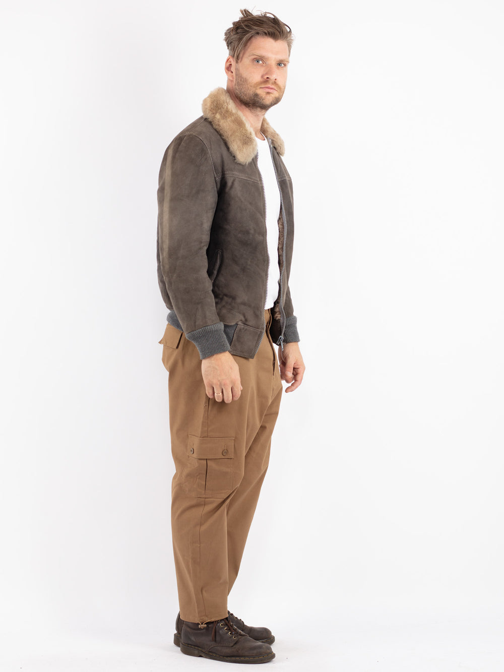Vintage Men Sheepskin Jacket in Brown