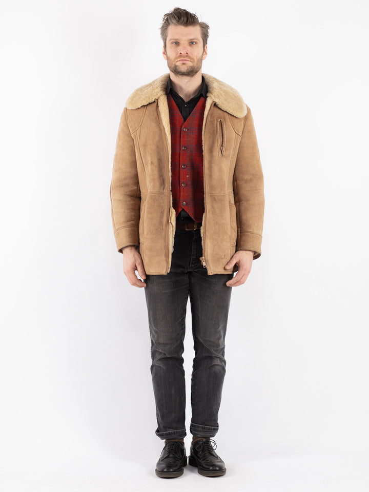 Vintage 70's Men Sheepskin Jacket in Beige