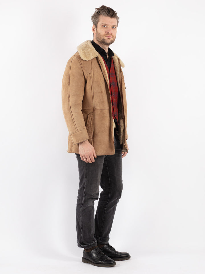 Vintage 70's Men Sheepskin Jacket in Beige