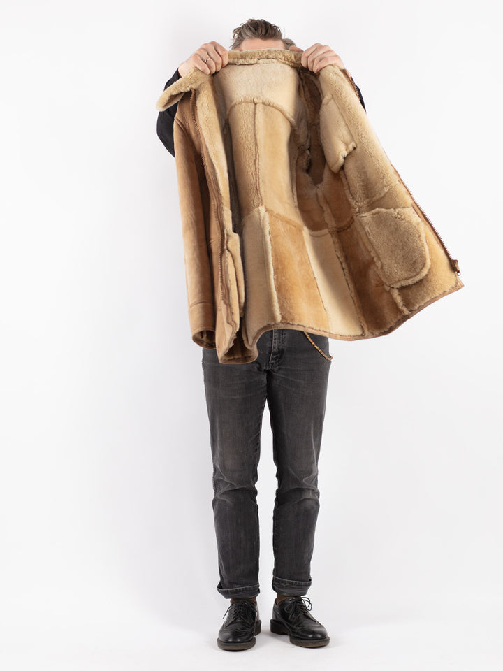 Vintage 70's Men Sheepskin Jacket in Beige