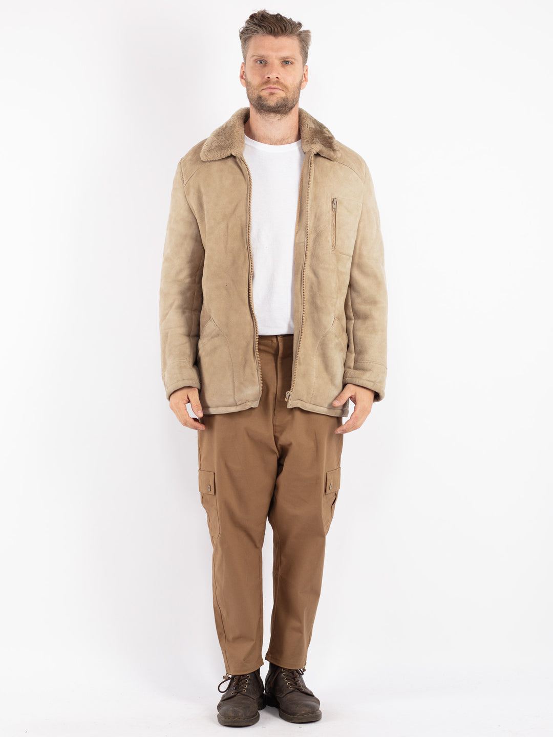 Vintage 70's Men Sheepskin Jacket in Beige