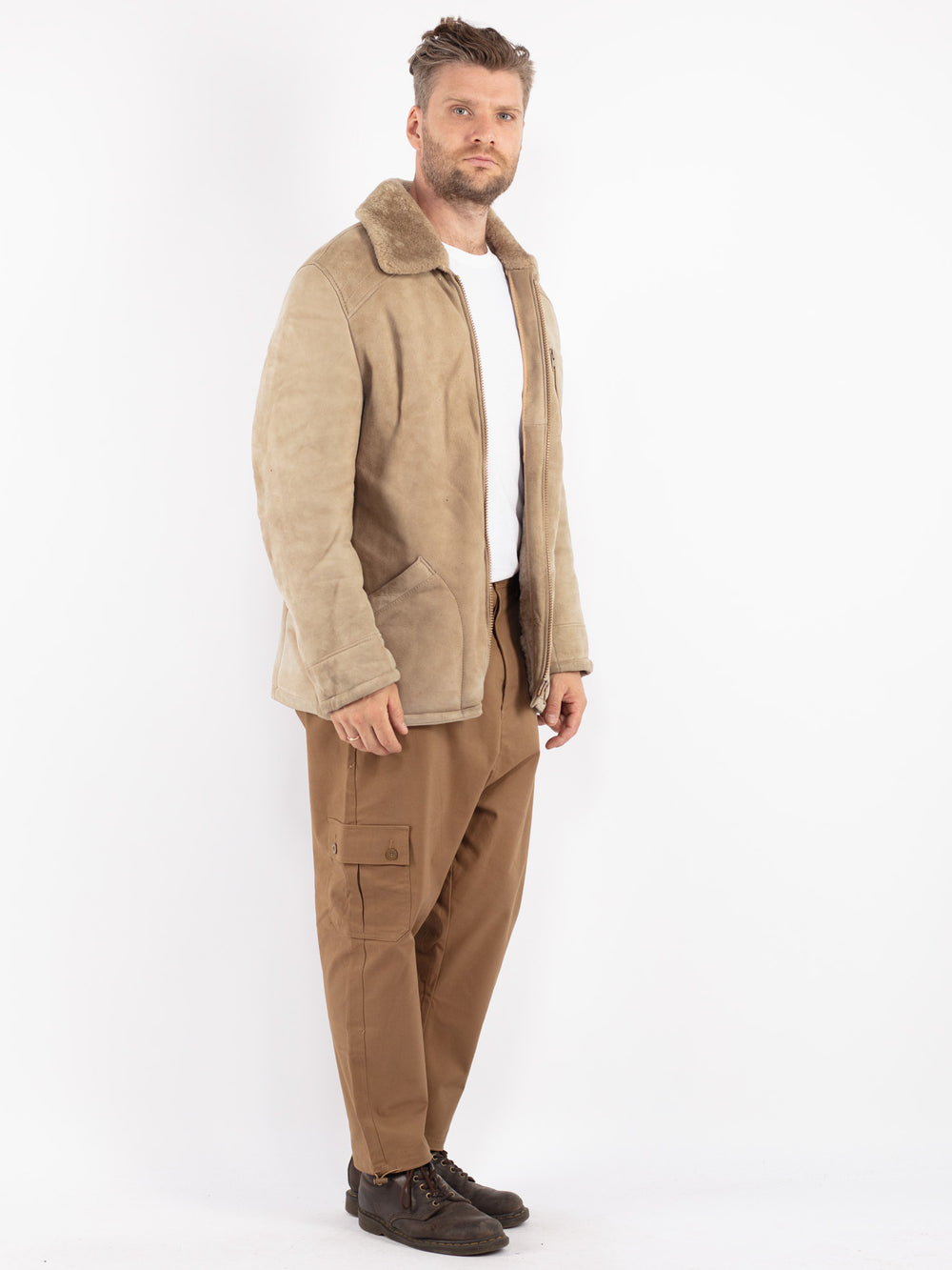 Vintage 70's Men Sheepskin Jacket in Beige