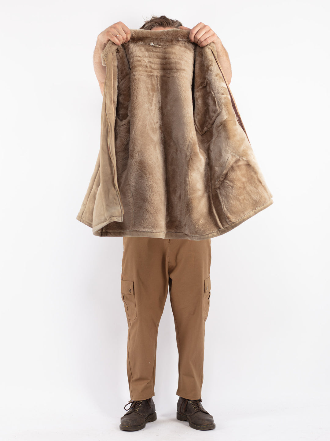 Vintage 70's Men Sheepskin Jacket in Beige
